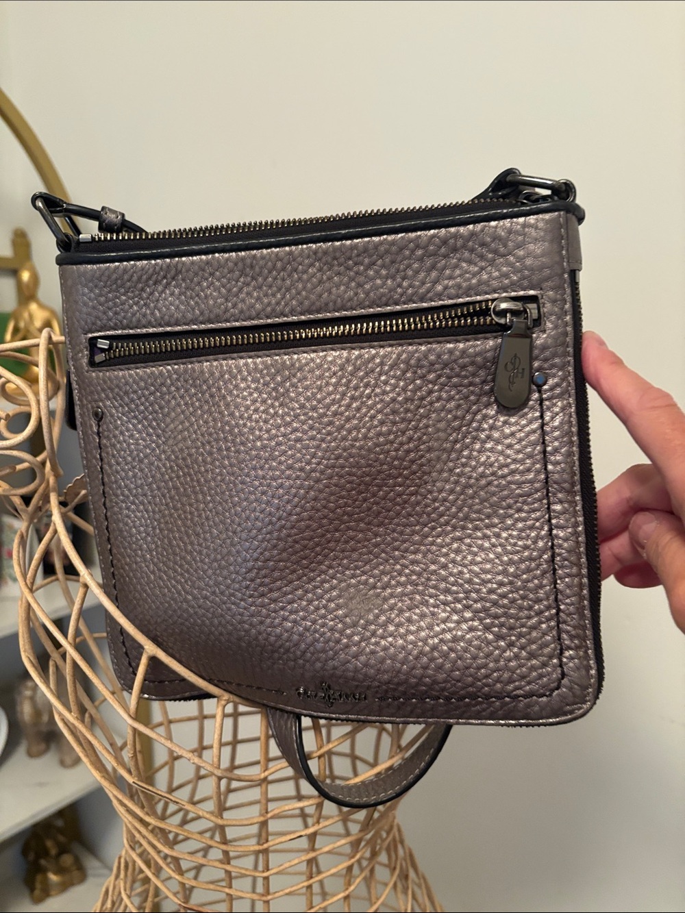 Cole Haan Metallic Taupe Pebble Leather Shoulder Bag - Shimmery gray